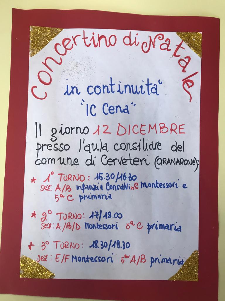 Infanzia e Primaria della G. Cena insieme nel ‘Concertino di Natale’