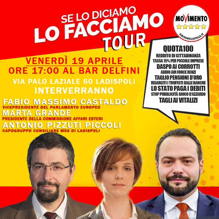 “Se lo diciamo lo facciamo tour” con il M5S sbarca a Ladispoli