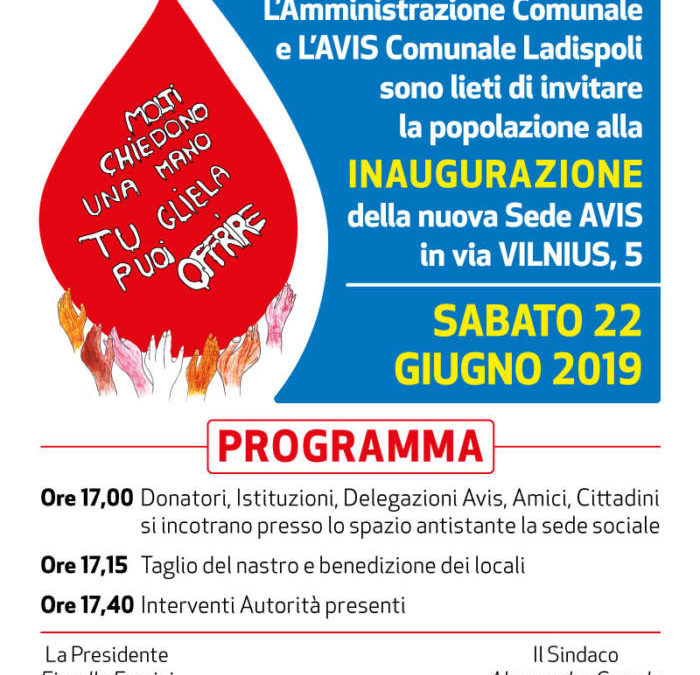 Sabato l’inaugurazione della nuova sede Avis