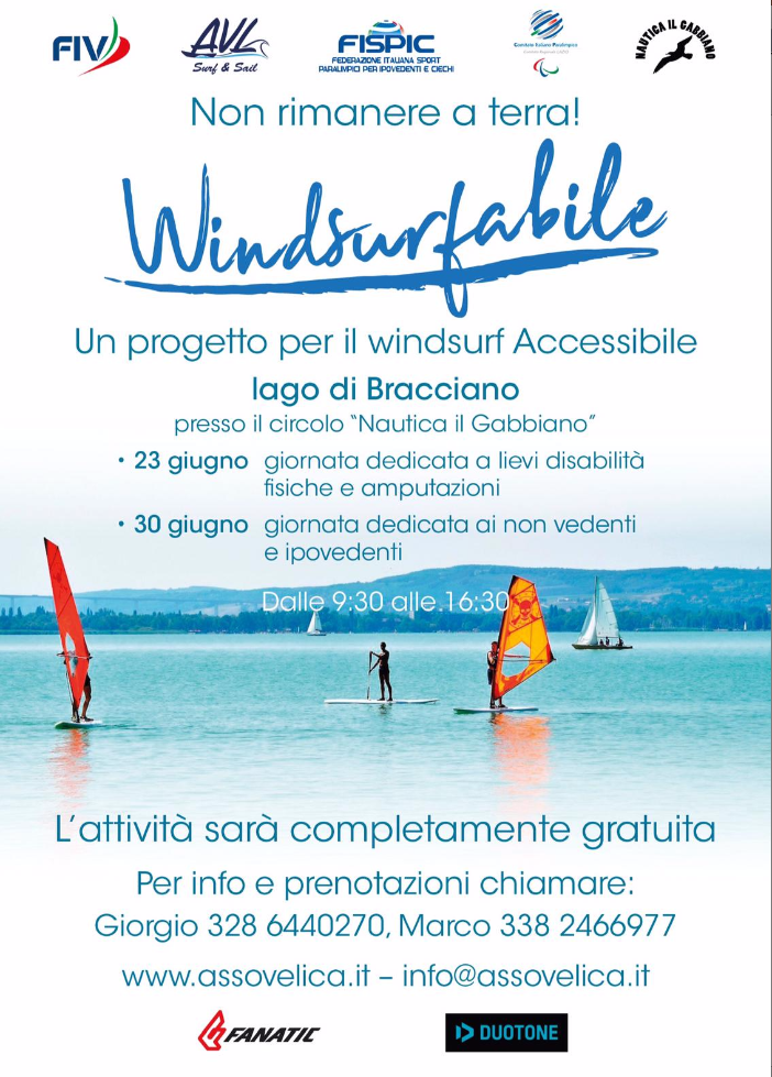 Domenica 23 giugno presso il circolo ‘Nautica il Gabbiano’ prenderà il via Windsurfabile