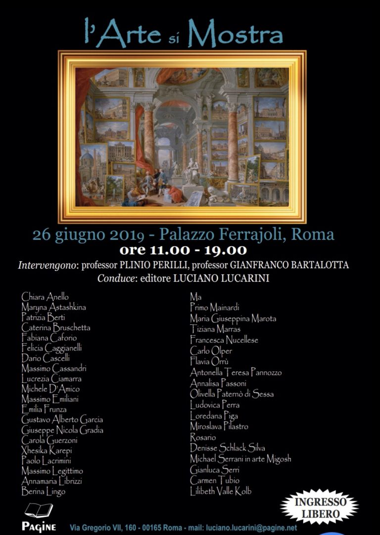 “Complimenti alla nostra concittadina Felicia Caggianelli per la sua partecipazione a “L’arte si mostra” a Roma  