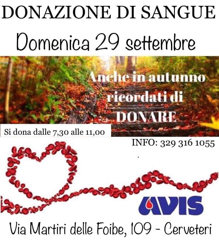 Avis Cerveteri: ”Dona il sangue anche in autunno”