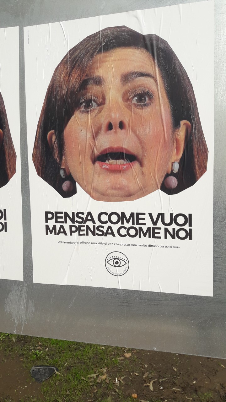 PD: “Ripugnanza per il manifesto abusivocon il volto deformato dell’on. Boldrini”