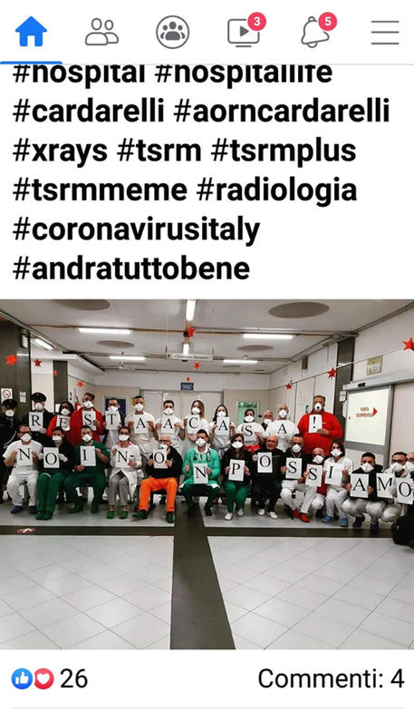Coronavirus, foto-appello dell’ospedale Cardarelli di Napoli: “Restate a casa”