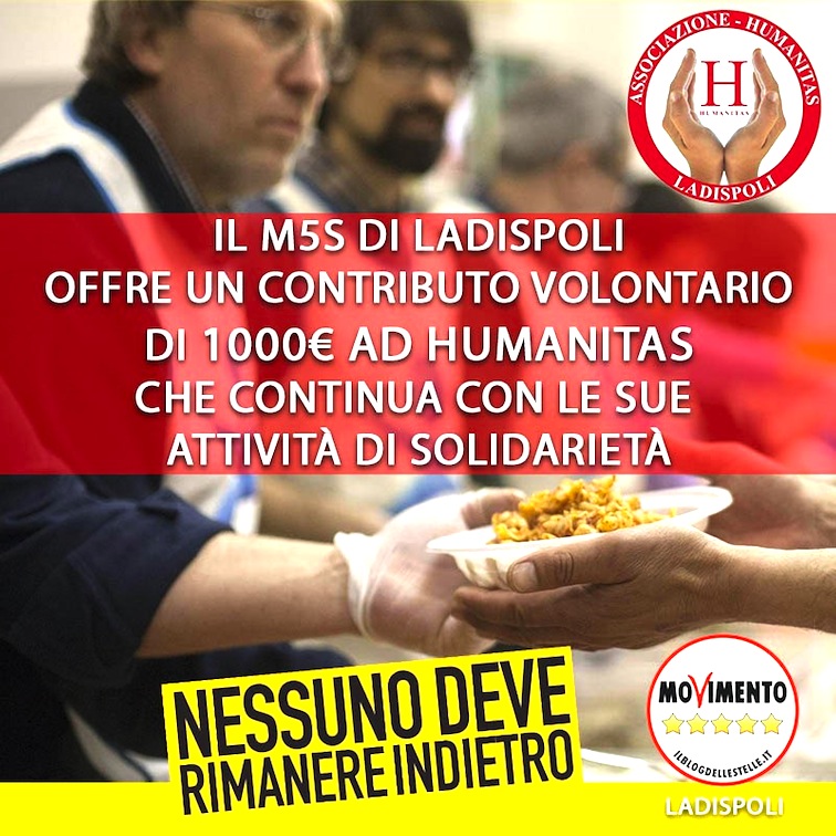 Il M5S dona 1.000 euro all’associazione Humanitas