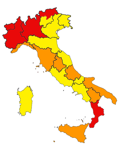 Coronavirus, l’epidemia è in peggioramento: Toscana, Umbria, Abruzzo, Basilicata a Puglia diventano arancione