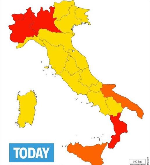 Dpcm, eccola mappa del contagio in Italia tra regioni rosse, arancioni e gialle