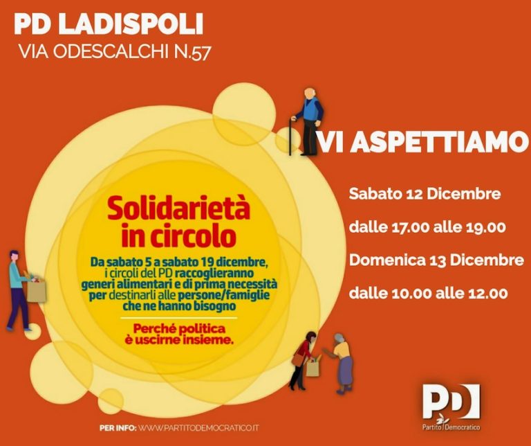 Il Partito Democratico di Ladispoli aderisce alla campagna nazionale “Solidarietà in Circolo”