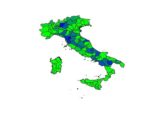 Coronavirus: un quinto delle 107 province italiane mostra di avere una tendenza alla crescita del numero di nuovi casi al giorno