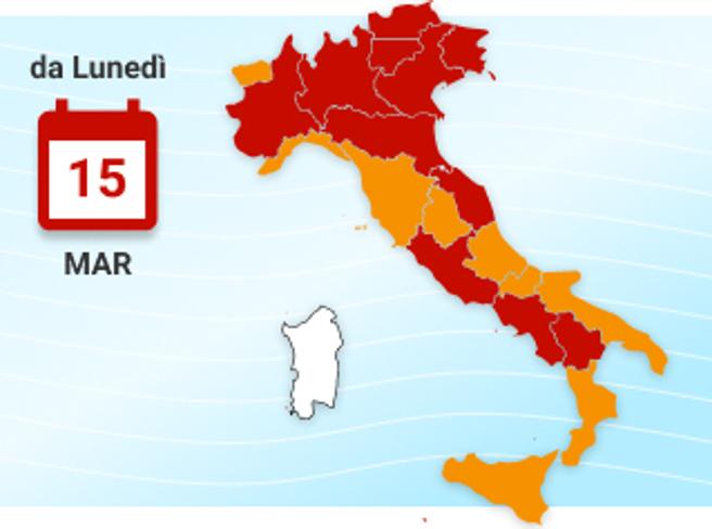 Coronavirus, lunedì 15 marzo in vigore il Dpcm di Pasqua: 11 Regioni rosse, il resto arancioni. La Sardegna bianca