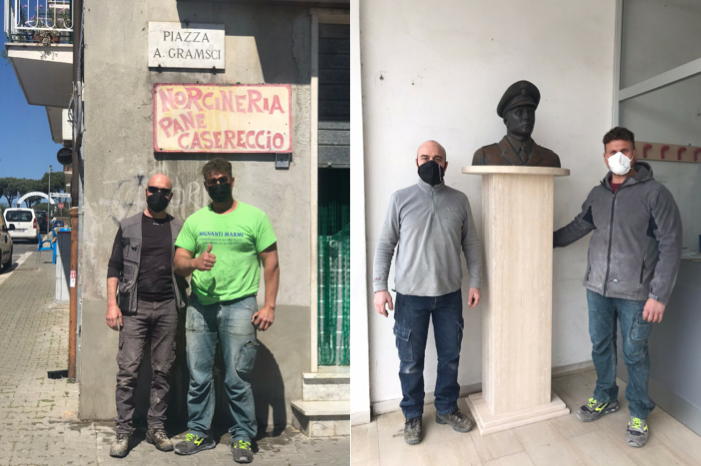 Restaurata la targa di Piazza Gramsci e riposizionato il busto di Salvo D’Acquisto