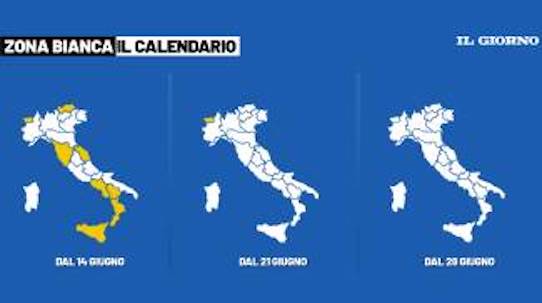 Riaperture, oggi Lombardia, Lazio, Piemonte, Emilia Romagna, Puglia e provincia di Trento sono zone bianche
