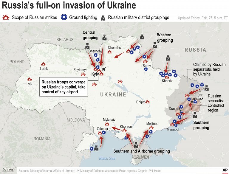 Guerra in Ucraina: il quinto giorno di aspri combattimenti in varie zone del Paese