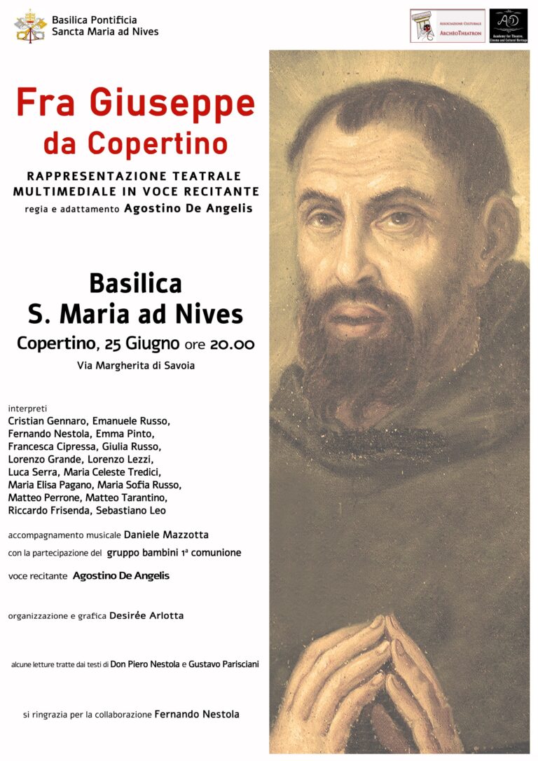 Nella Basilica Sancta Maria ad Nives a Copertino rappresentazione teatrale dedicata a San Giuseppe per la regia di Agostino De Angelis di Cerveteri