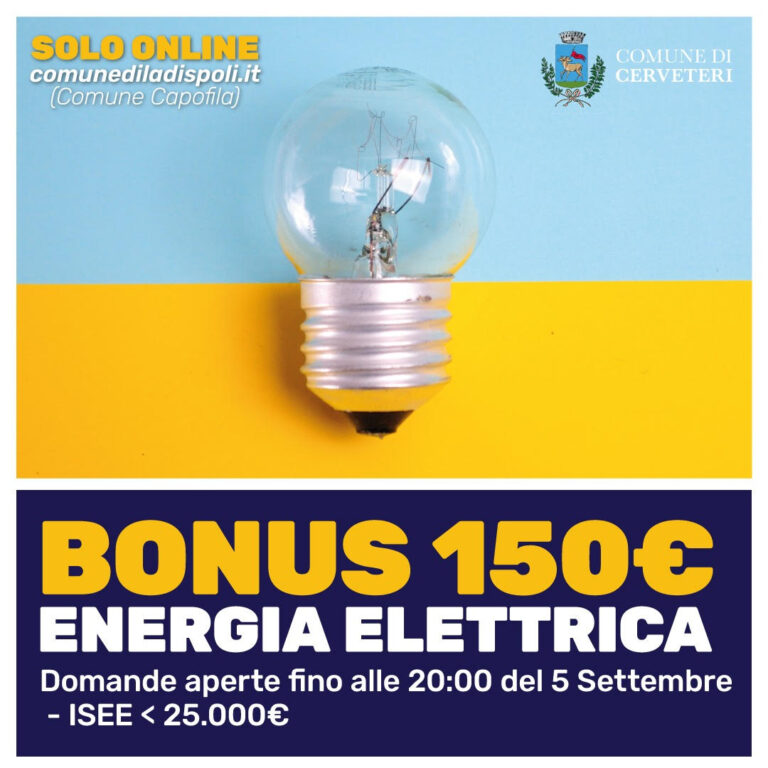 Bonus di 150euro per pagare le utenze dell’elettricità, online l’avviso pubblico