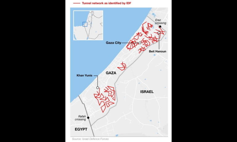 La mappa dei tunnel di Hamas distrutti dall’aviazione israeliana