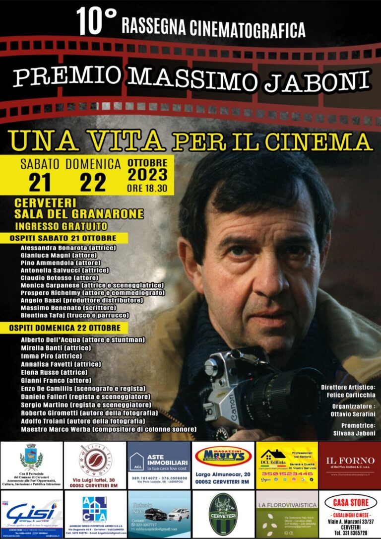 “Una vita per il Cinema”, al Granarone nel week end il Premio Massimo Jaboni