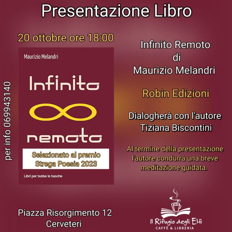 Oggi pomeriggio la presentazione Del libro di poesie “Infinito Remoto” al Caffè Libreria Il Rifugio degli Elfi