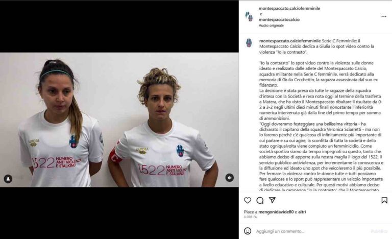Il Montespaccato ricorda Giulia Cecchettin: calciatrici in campo con il 1522 sulla maglia
