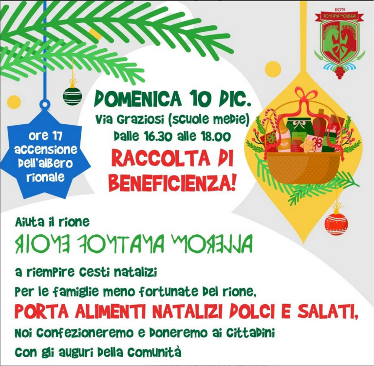 Rione Fontana Morella Domenica 10 dicembre Raccolta di Beneficenza